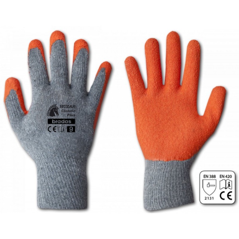 Latex mártott pamut kertészkesztyű, Huzar Classic Plus, 10-es méret