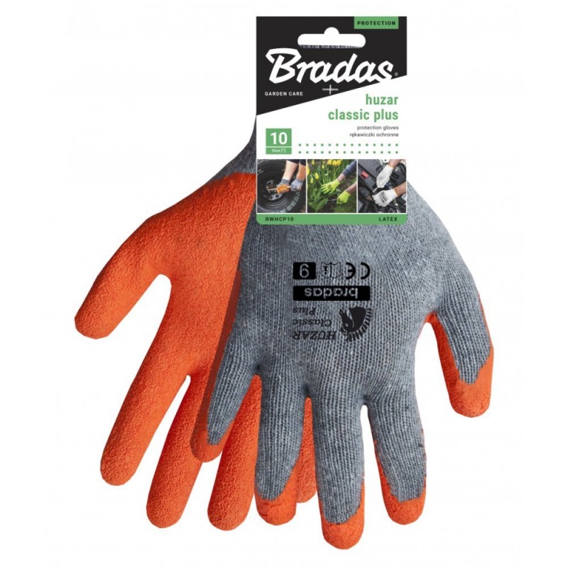 Latex mártott pamut kertészkesztyű, Huzar Classic Plus, 10-es méret