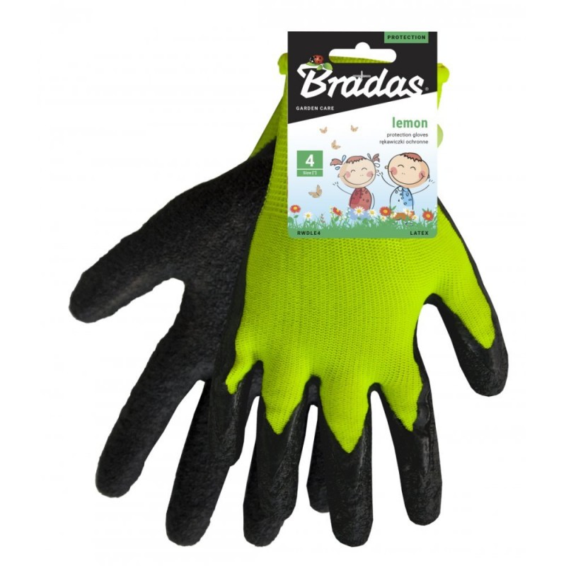 Latex mártott poliészter gyerek kesztyű, Lemon, 4-es méret