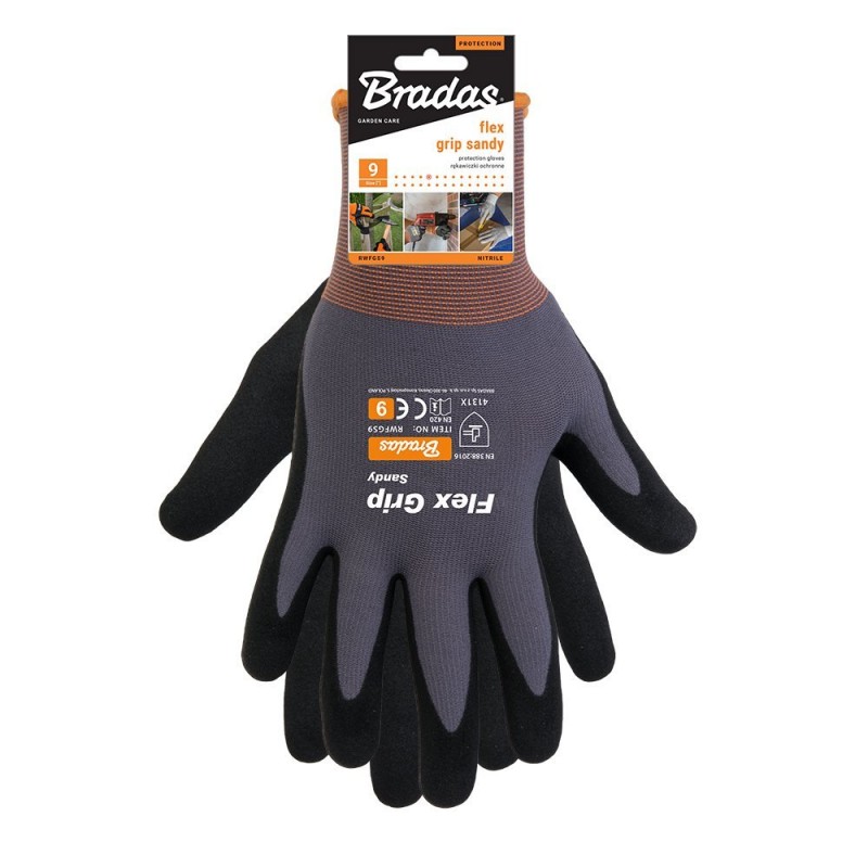 Nitril bevonatú kötött nylon kesztyű, Flax Grip Sandy, 9-es méret
