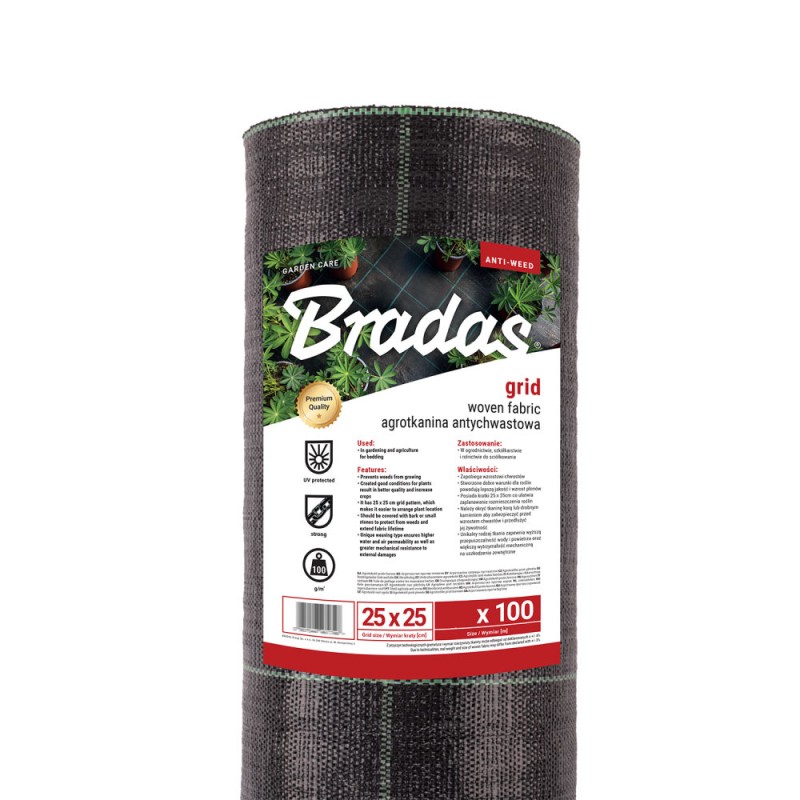 Bradas agroszövet, agro fólia, fekete, rácsos, 100g, 3,2m x 50m