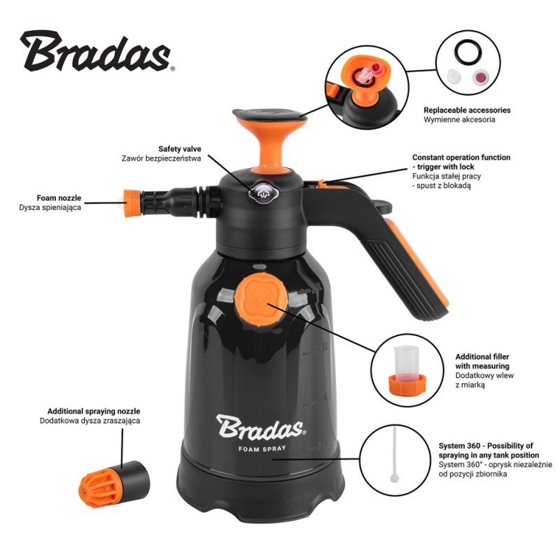 Bradas kézi habosító permetező aktív habhoz, 2l