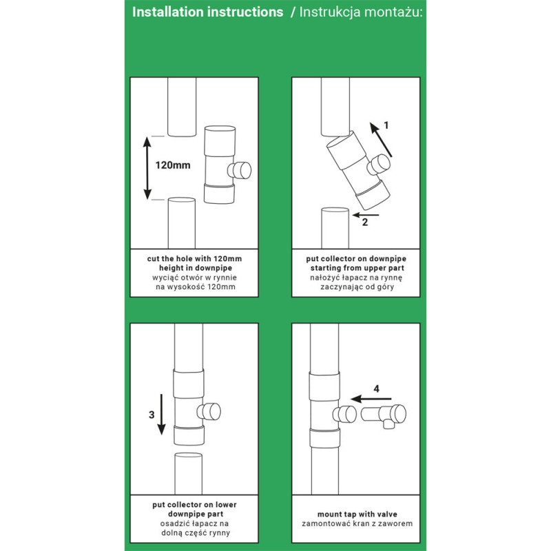 Esővíz gyüjtő szeleppel, Bradas, 100mm, grafitszürke