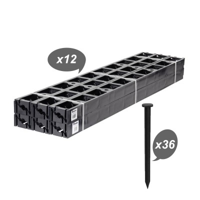 Kerti ágyásszegély készlet: 12 szegély és 36 leszúrótüske, 1m x 4,5cm