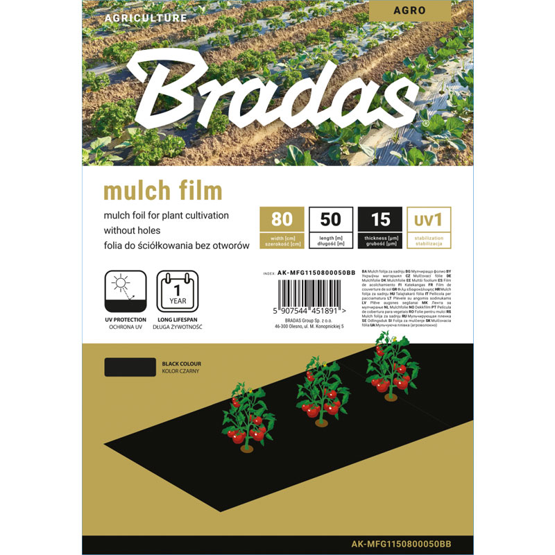 Mulcsfólia, nem perforált, 0,8 m x 50 m, fekete