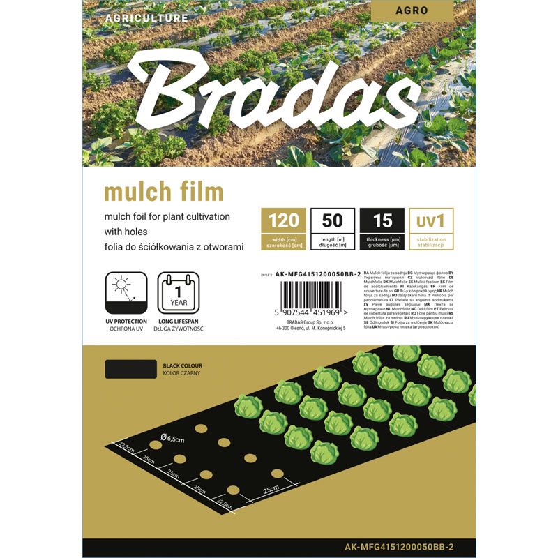 Mulcsfólia, perforált, 1,2 m x 50 m, fekete