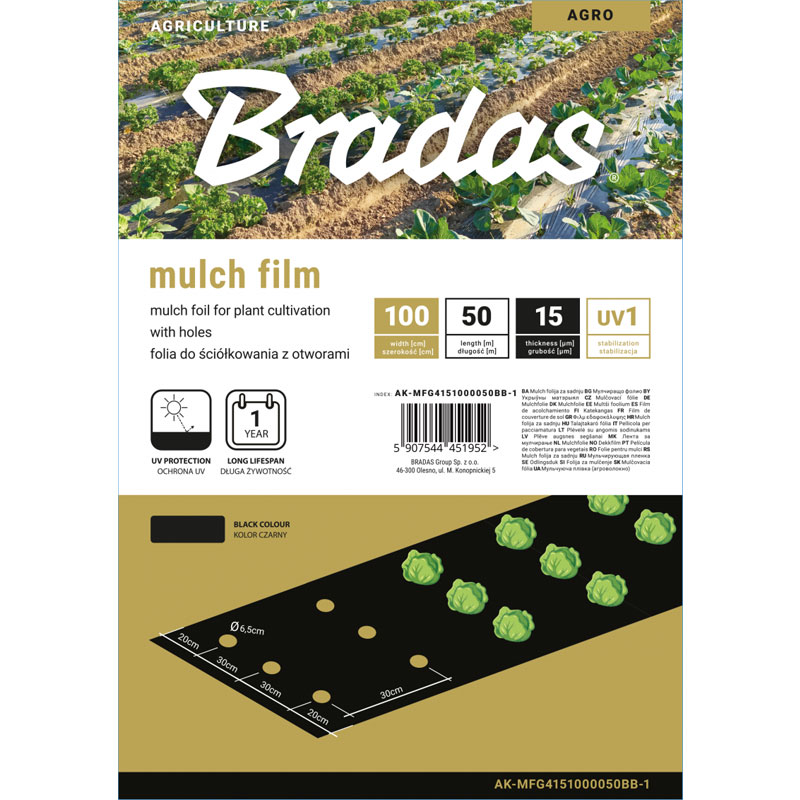 Mulcsfólia, perforált, 1 m x 50 m, fekete