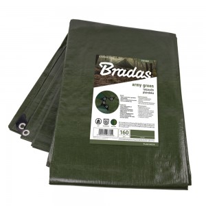 Bradas ARMY GREEN takaróponyva rögzítőszemekkel, 160 g/m², 10 × 12 m