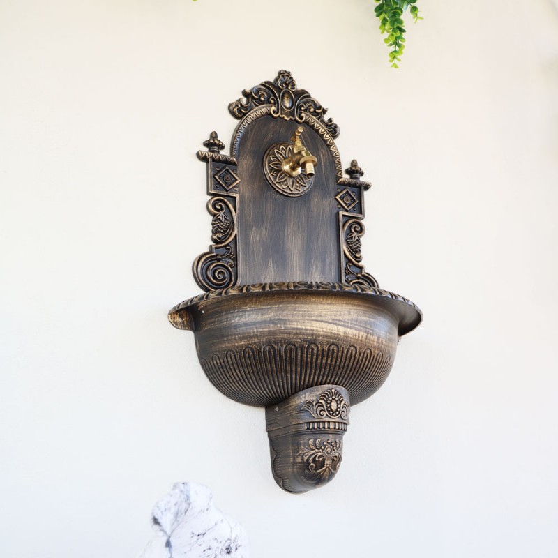 Antik kerti alumínium falikút, fekete-arany