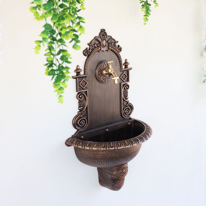 Antik kerti alumínium falikút, fekete-bronz