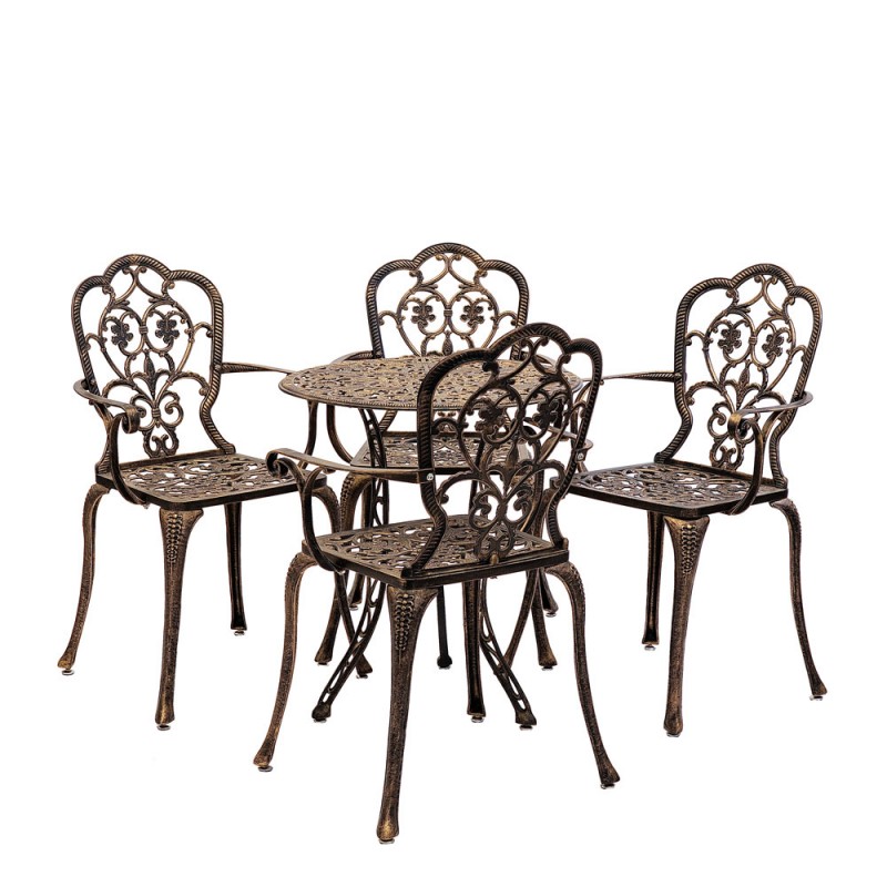 Szilva alumínium kerti bútor szett 4 székkel, fekete-arany