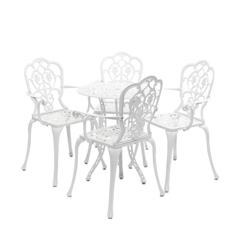 Szilva alumínium kerti bútor szett 4 székkel, fehér