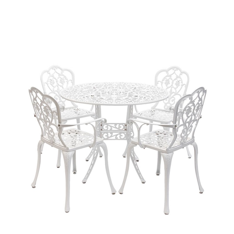 Meda alumínium kerti bútor szett 4 székkel, fehér