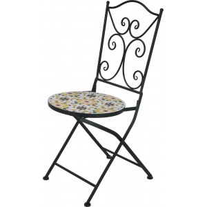Bisztró fém szék, fekete - kerámia mozaikos ülőfelülettel